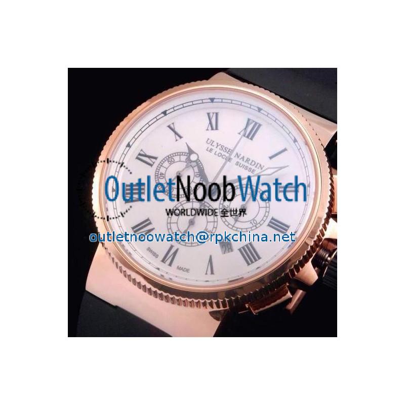 Replica Ulysse Nardin Marine Chronograph Rose Gold Roman Numbers White Dial Swiss 7750