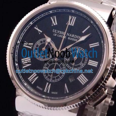 Replica Ulysse Nardin Marine Chronograph Stainless Steel Roman Numbers Black Dial Swiss 7750