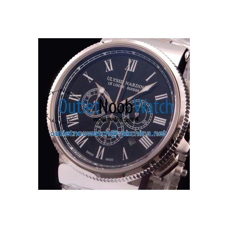 Replica Ulysse Nardin Marine Chronograph Stainless Steel Roman Numbers Black Dial Swiss 7750