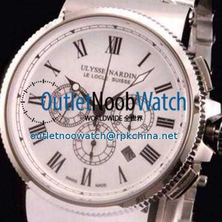 Replica Ulysse Nardin Marine Chronograph Stainless Steel Roman Numbers White Dial Swiss 7750