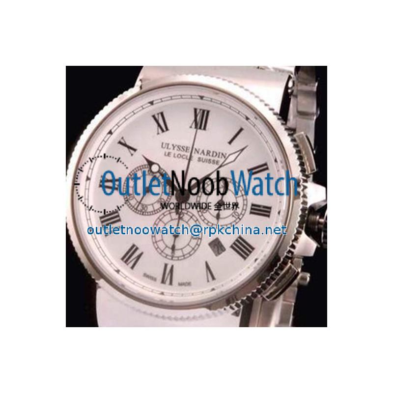 Replica Ulysse Nardin Marine Chronograph Stainless Steel Roman Numbers White Dial Swiss 7750