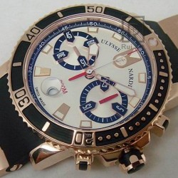 Replica Ulysse Nardin Maxi Marine Diver Chronograph Rose Gold White Dial Swiss 7750