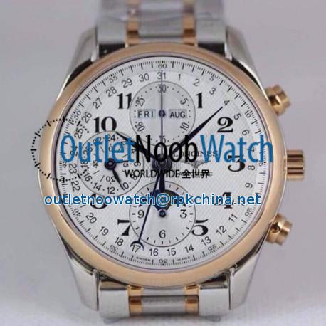 Replica Longines Conquest Classic Chronograph Moonphase Stainless Steel & Rose Gold White Dial Swiss 7751