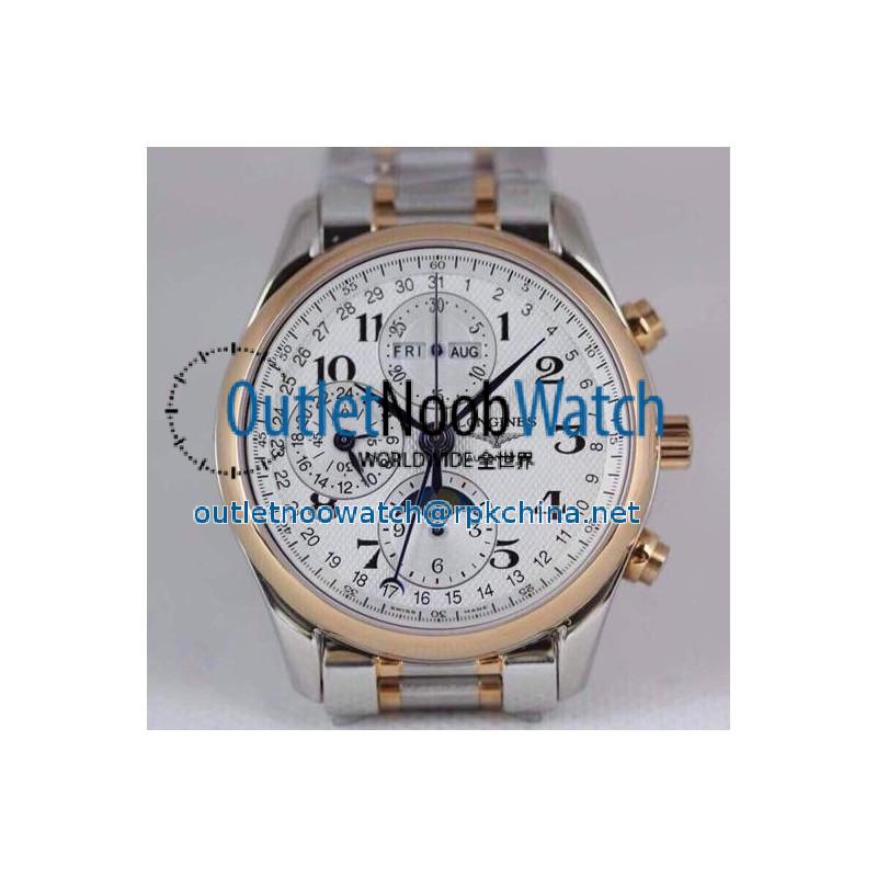 Replica Longines Conquest Classic Chronograph Moonphase Stainless Steel & Rose Gold White Dial Swiss 7751