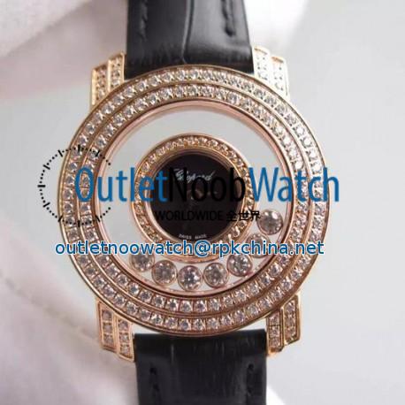 Replica Chopard Happy Diamonds Ladies Rose Gold Black Dial Swiss Quartz