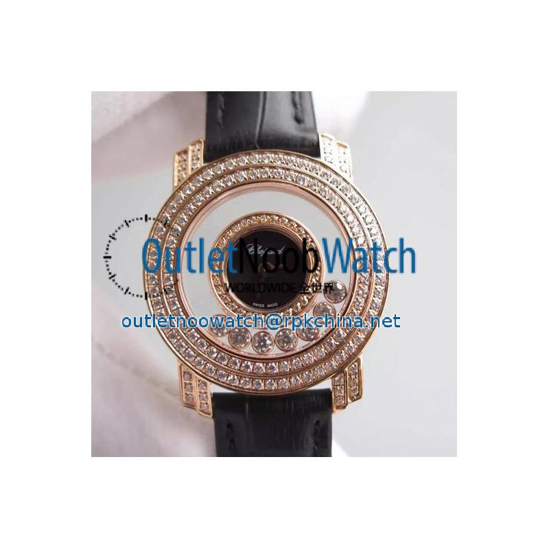 Replica Chopard Happy Diamonds Ladies Rose Gold Black Dial Swiss Quartz