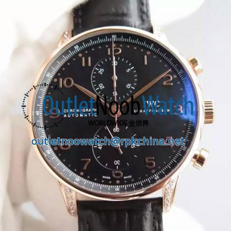 Replica IWC Portuguese Chronograph Rose Gold & Diamonds Black Dial Swiss 7750