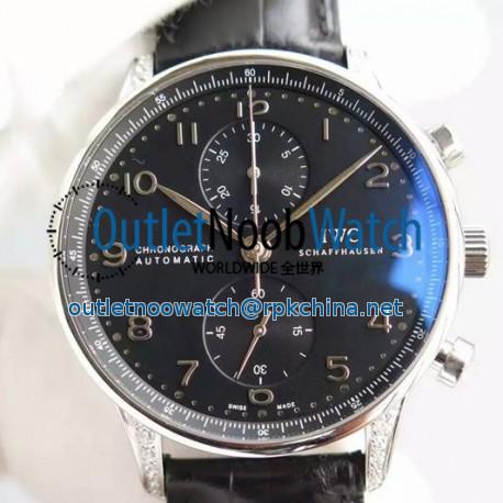 Replica IWC Portuguese Chronograph Stainless Steel & Diamonds Black Dial Swiss 7750