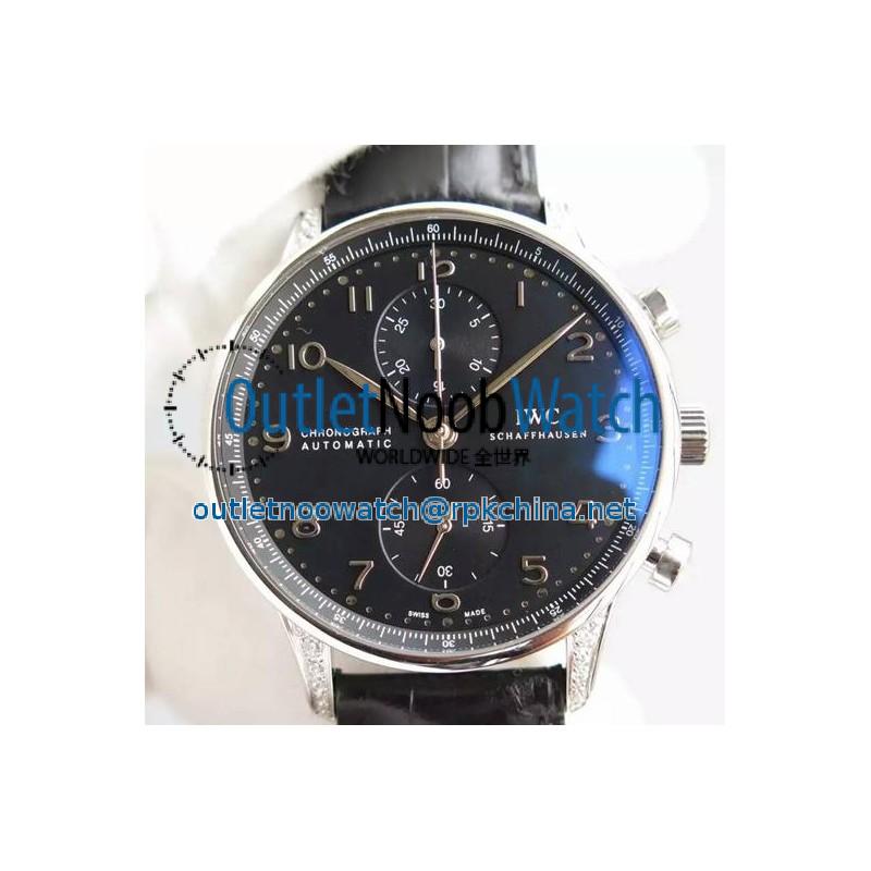 Replica IWC Portuguese Chronograph Stainless Steel & Diamonds Black Dial Swiss 7750