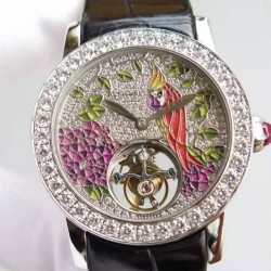 Replica Bvlgari Il Giardino Tropicale Stainless Steel & Diamonds Parrot Dial Swiss Tourbillon