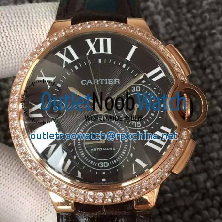 Replica Cartier Ballon Bleu Chronograph Rose Gold & Diamonds Black Dial Swiss 7750