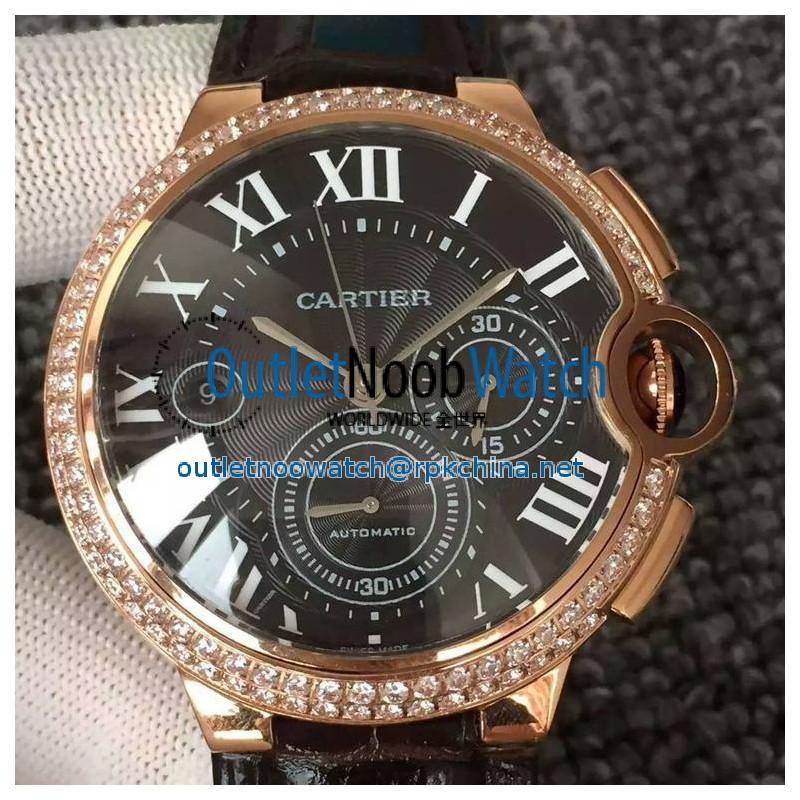 Replica Cartier Ballon Bleu Chronograph Rose Gold & Diamonds Black Dial Swiss 7750