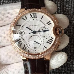 Replica Cartier Ballon Bleu Chronograph Rose Gold & Diamonds White Dial Swiss 7750