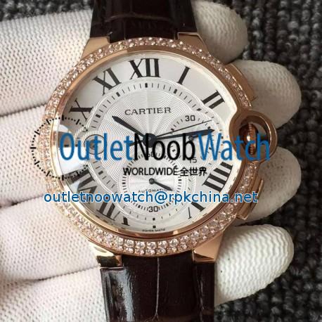 Replica Cartier Ballon Bleu Chronograph Rose Gold & Diamonds White Dial Swiss 7750