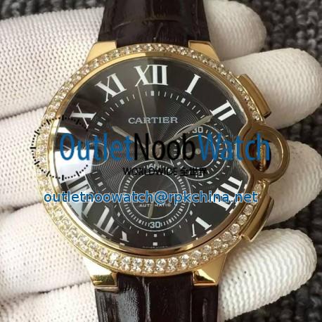 Replica Cartier Ballon Bleu Chronograph Yellow Gold & Diamonds Black Dial Swiss 7750