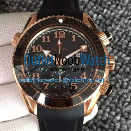 Replica Omega Seamaster Planet Ocean Chronograph Olympics Rose Gold Black Dial Black Rubber Strap Swiss 7750