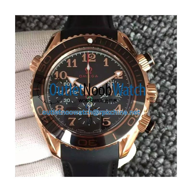 Replica Omega Seamaster Planet Ocean Chronograph Olympics Rose Gold Black Dial Black Rubber Strap Swiss 7750