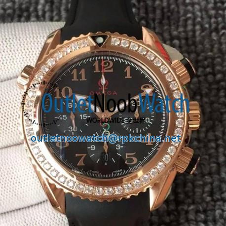 Replica Omega Seamaster Planet Ocean Chronograph Olympics Rose Gold & Diamonds Black Dial Swiss 7750