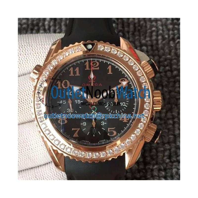 Replica Omega Seamaster Planet Ocean Chronograph Olympics Rose Gold & Diamonds Black Dial Swiss 7750