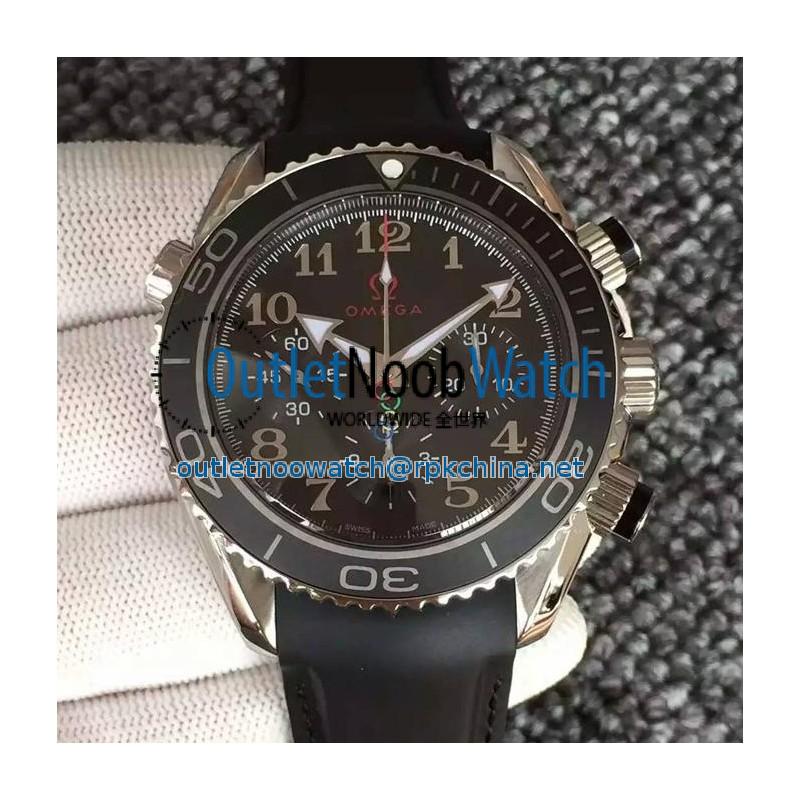 Replica Omega Seamaster Planet Ocean Chronograph Olympics Stainless Steel Black Dial Black Rubber Strap Swiss 7750