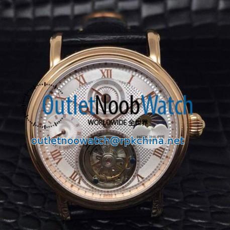 Replica Patek Philippe Tourbillon Moonphase Power Reserve 24K Rose Gold Plated White Dial Swiss Tourbillon