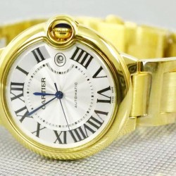 Replica Cartier Ballon Bleu 42MM 24K Yellow Gold Plated White Dial Swiss 2836-2