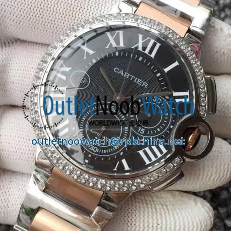 Replica Cartier Ballon Bleu Chronograph Stainless Steel & Diamonds Black Dial Swiss 7750