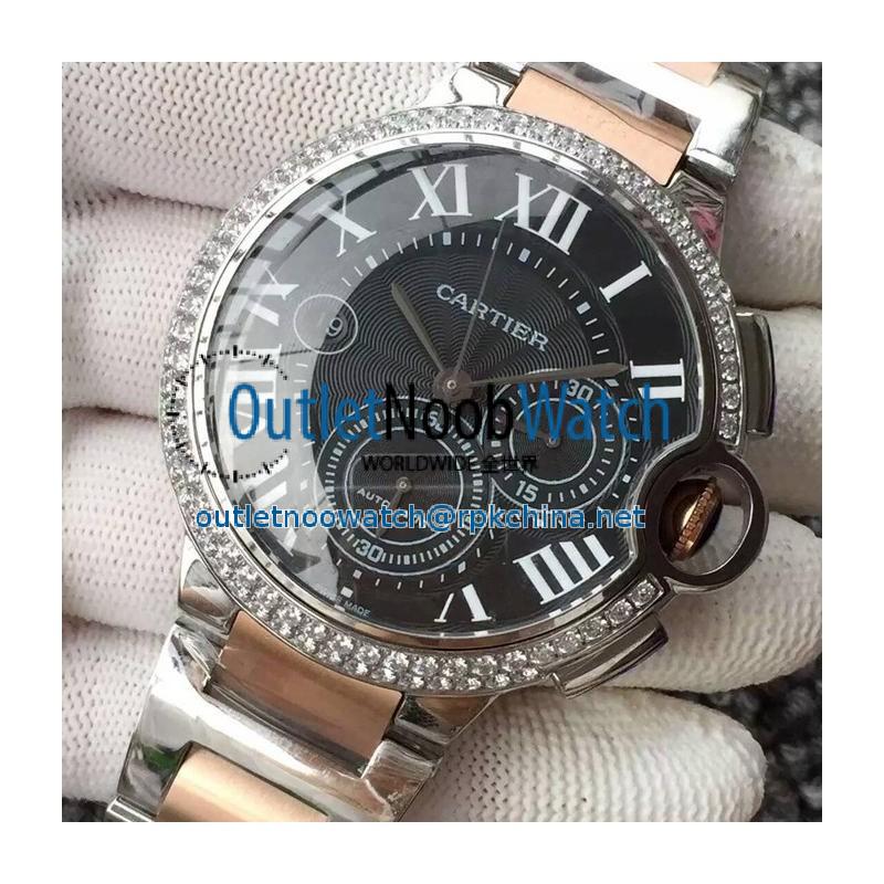 Replica Cartier Ballon Bleu Chronograph Stainless Steel & Diamonds Black Dial Swiss 7750