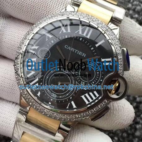 Replica Cartier Ballon Bleu Chronograph Stainless Steel & Diamonds Black Dial Swiss 7750