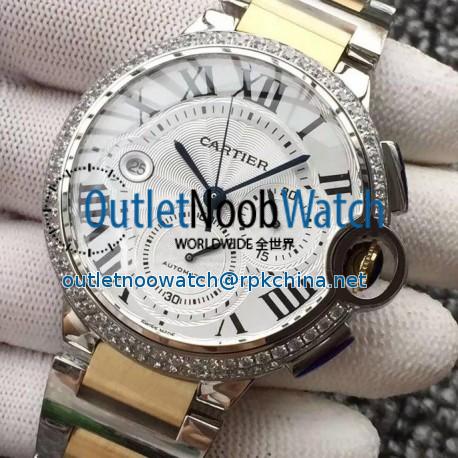 Replica Cartier Ballon Bleu Chronograph Stainless Steel & Diamonds White Dial Swiss 7750