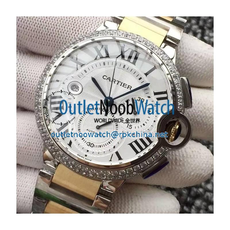 Replica Cartier Ballon Bleu Chronograph Stainless Steel & Diamonds White Dial Swiss 7750