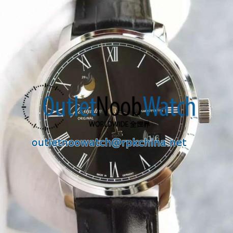 Replica Glashutte Senator Panorama Date Moon Phase Stainless Steel Black Dial Swiss 100-04