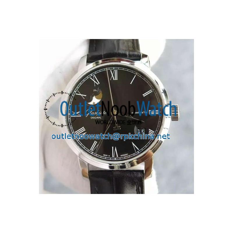 Replica Glashutte Senator Panorama Date Moon Phase Stainless Steel Black Dial Swiss 100-04