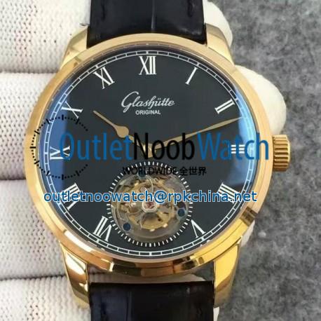 Replica Glashutte Original Senator Excellence Tourbillon Yellow Gold Black Dial Swiss Tourbillon