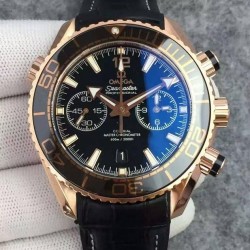 Replica Omega Seamaster Planet Ocean 600M Chronograph Rose Gold Black Dial Swiss 9301