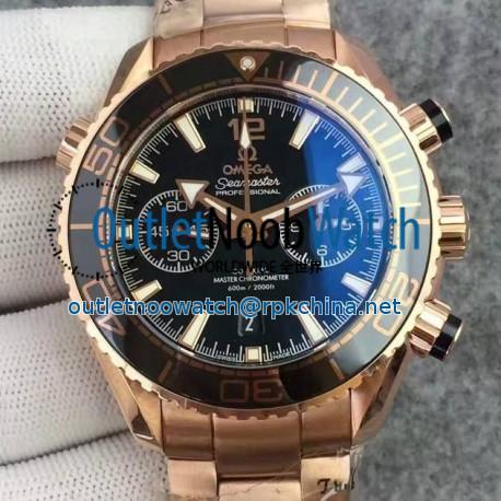 Replica Omega Seamaster Planet Ocean 600M Chronograph Rose Gold Black Dial Swiss 9301