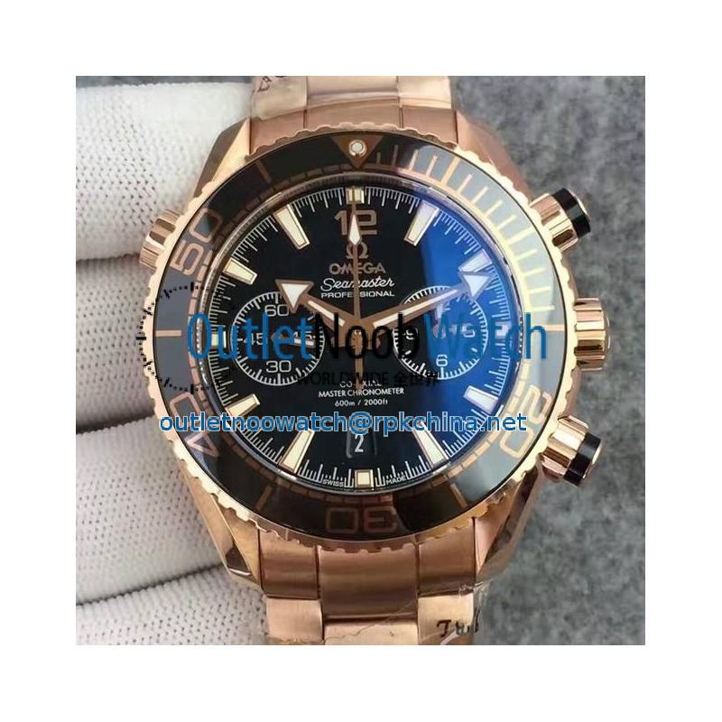 Replica Omega Seamaster Planet Ocean 600M Chronograph Rose Gold Black Dial Swiss 9301