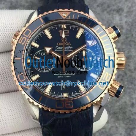 Replica Omega Seamaster Planet Ocean 600M Chronograph Rose Gold Blue Dial Swiss 9301