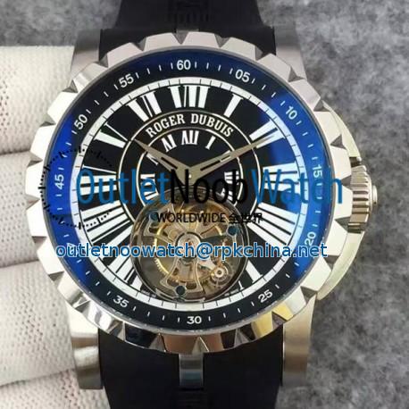 Replica Roger Dubuis Excalibur Tourbillion Stainless Steel Black Dial Swiss Tourbillon