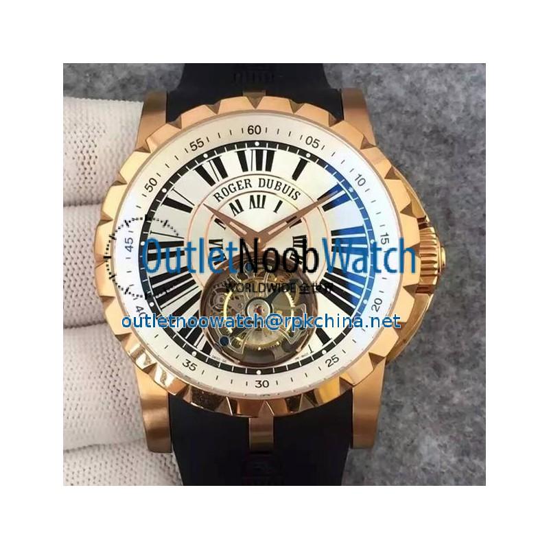 Replica Roger Dubuis Excalibur Tourbillion Rose Gold White Dial Swiss Tourbillon