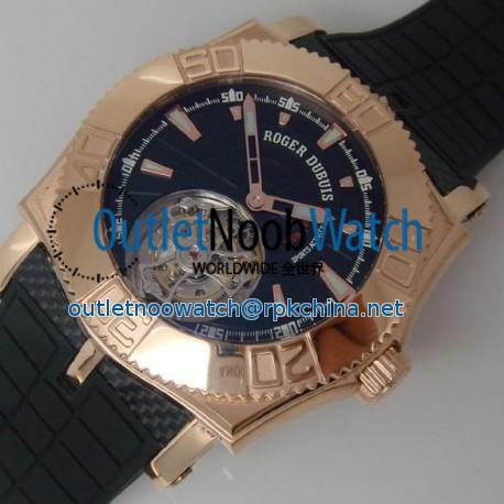 Replica Roger Dubuis Excalibur Easy Diver Tourbillion Rose Gold Black Dial Swiss Tourbillon