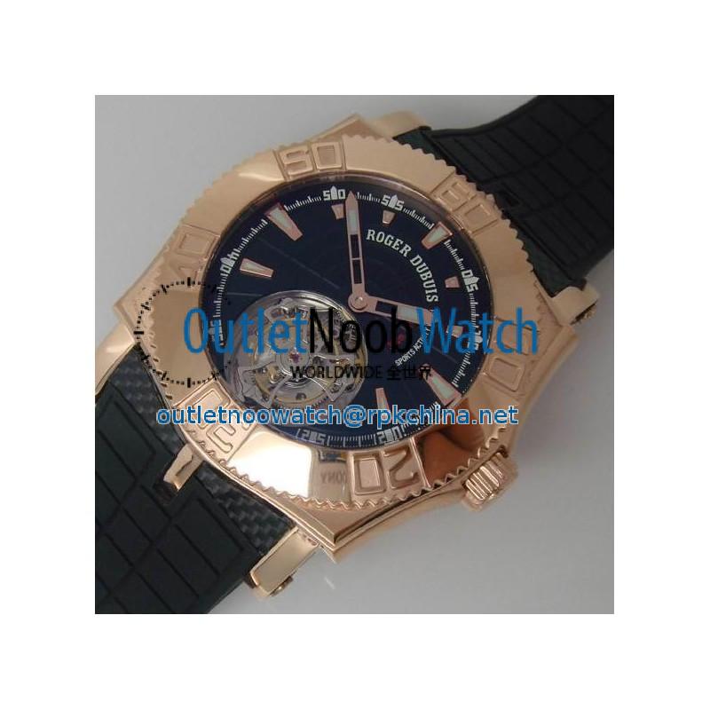 Replica Roger Dubuis Excalibur Easy Diver Tourbillion Rose Gold Black Dial Swiss Tourbillon