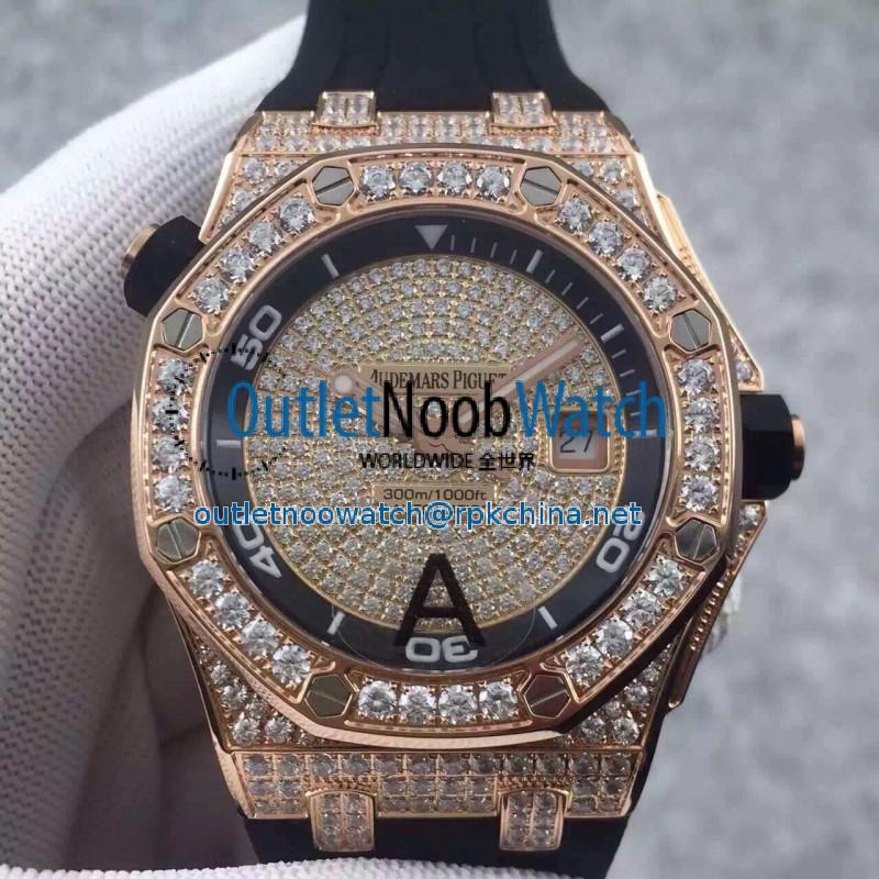 Replica Audemars Piguet Royal Oak Offshore Diver 15709 Rose Gold & Diamonds Rose Gold & Diamonds Dial Swiss 3120