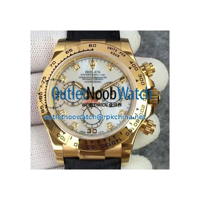 Replica Rolex Daytona Cosmograph 116518 JH Yellow Gold Diamonds & Pearl Dial Swiss 4130 Run 6@SEC