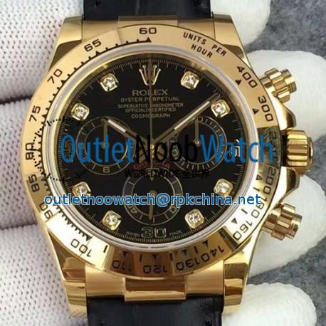 Replica Rolex Daytona Cosmograph 116518 JH Yellow Gold Diamonds & Black Dial Swiss 4130 Run 6@SEC