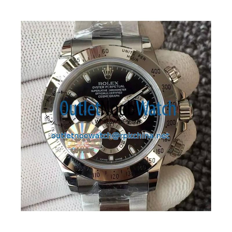 Replica Rolex Daytona Cosmograph 116520 JH Stainless Steel Black Dial Swiss 4130 Run 6@SEC