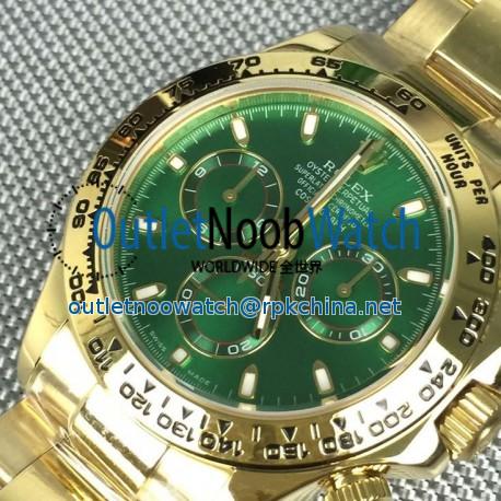 Replica Rolex Daytona Cosmograph 116528 BP Yellow Gold Green Dial Swiss 7750 Run 6@SEC