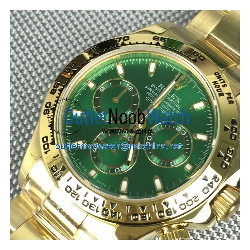 Replica Rolex Daytona Cosmograph 116528 BP Yellow Gold Green Dial Swiss 7750 Run 6@SEC