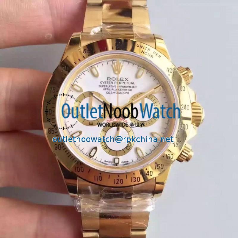 Replica Rolex Daytona Cosmograph 116528 JH Yellow Gold White Dial Swiss 4130 Run 6@SEC