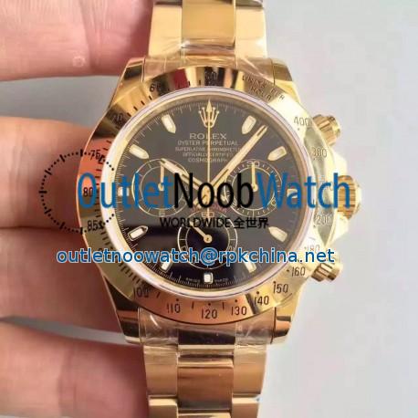 Replica Rolex Daytona Cosmograph 116528 JH Yellow Gold Black Dial Swiss 4130 Run 6@SEC